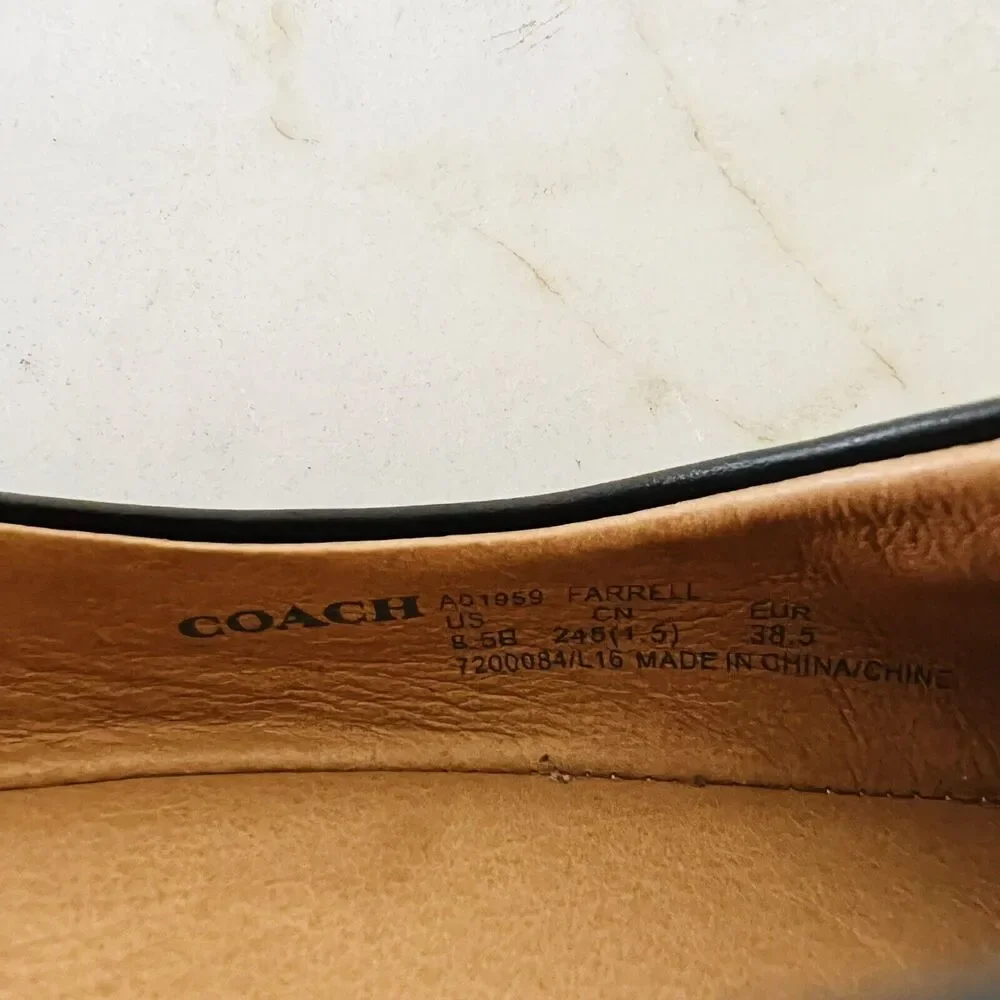 COACH Farrell Solid Black Leather Jewel Accent Ballerina Flats - US 8.5
